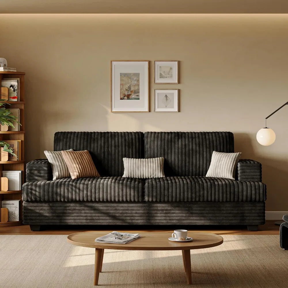 89" 2 Seater Black Couches for Living Room Sofas Modern Comfy Corduroy Couch with Deep Seats Oversized Loveseat Sofa