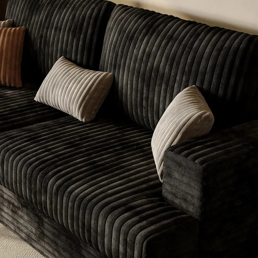 89" 2 Seater Black Couches for Living Room Sofas Modern Comfy Corduroy Couch with Deep Seats Oversized Loveseat Sofa
