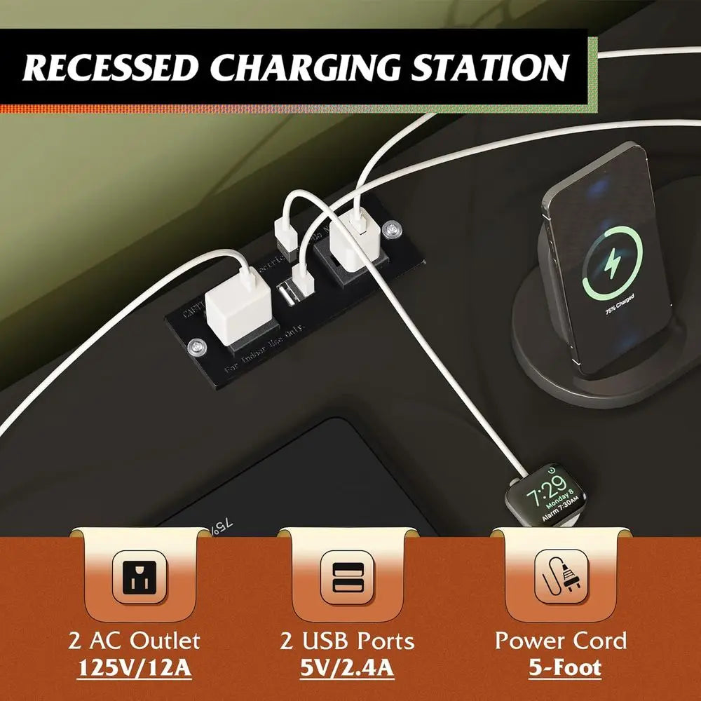 45-55 Inch TV Stand with LED Lights, Charging Station, 8 Drawers and Open Shelves for Living Room and Hallway