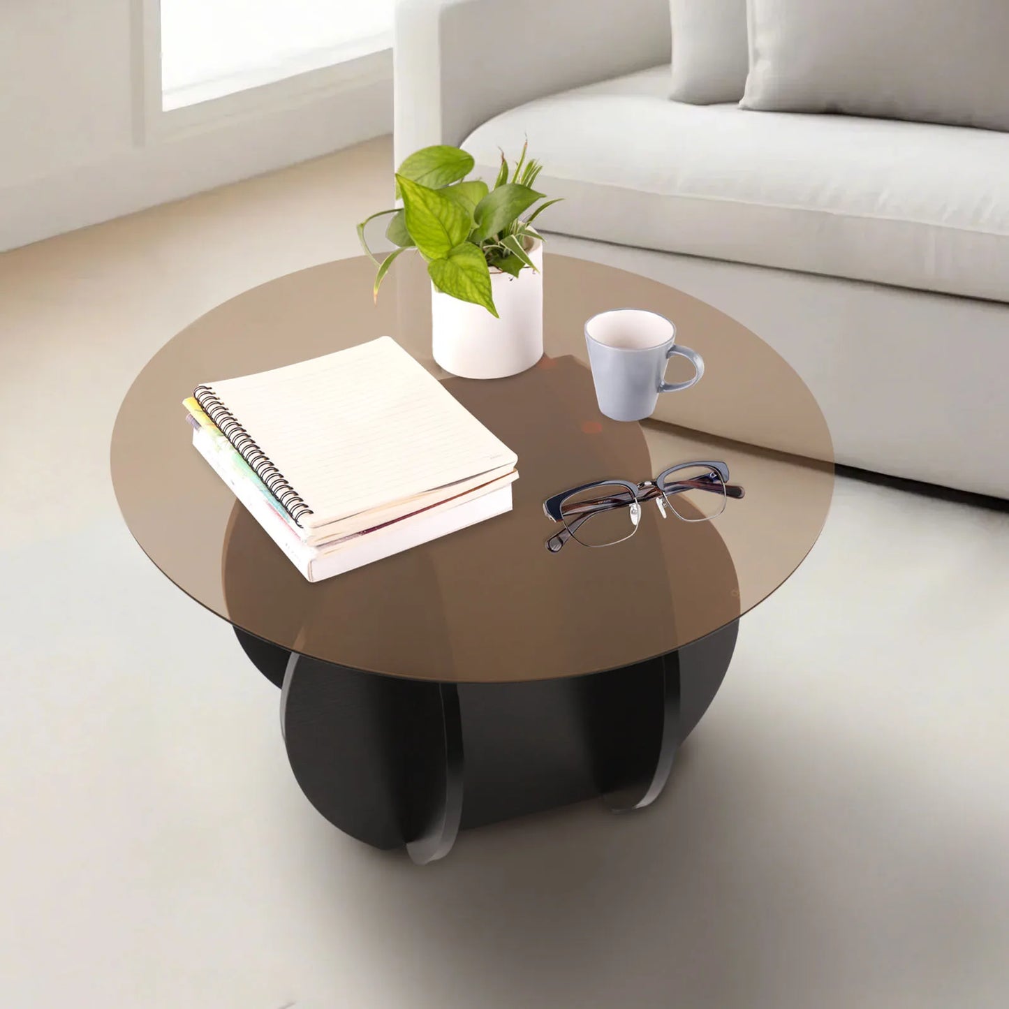 70CM Round Luxury Modern Glass Coffee Table, Living Room, Small Household, Minimalist Coffee Table