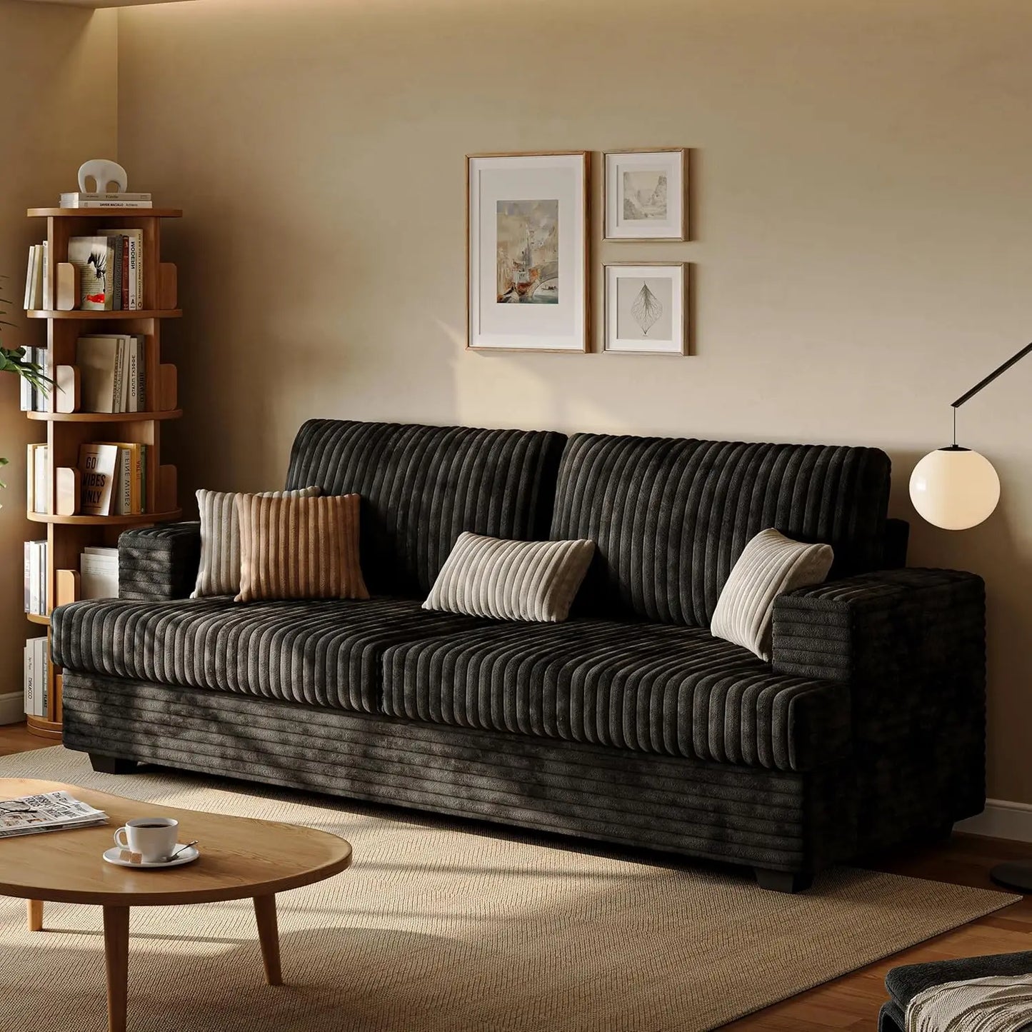 89" 2 Seater Black Couches for Living Room Sofas Modern Comfy Corduroy Couch with Deep Seats Oversized Loveseat Sofa