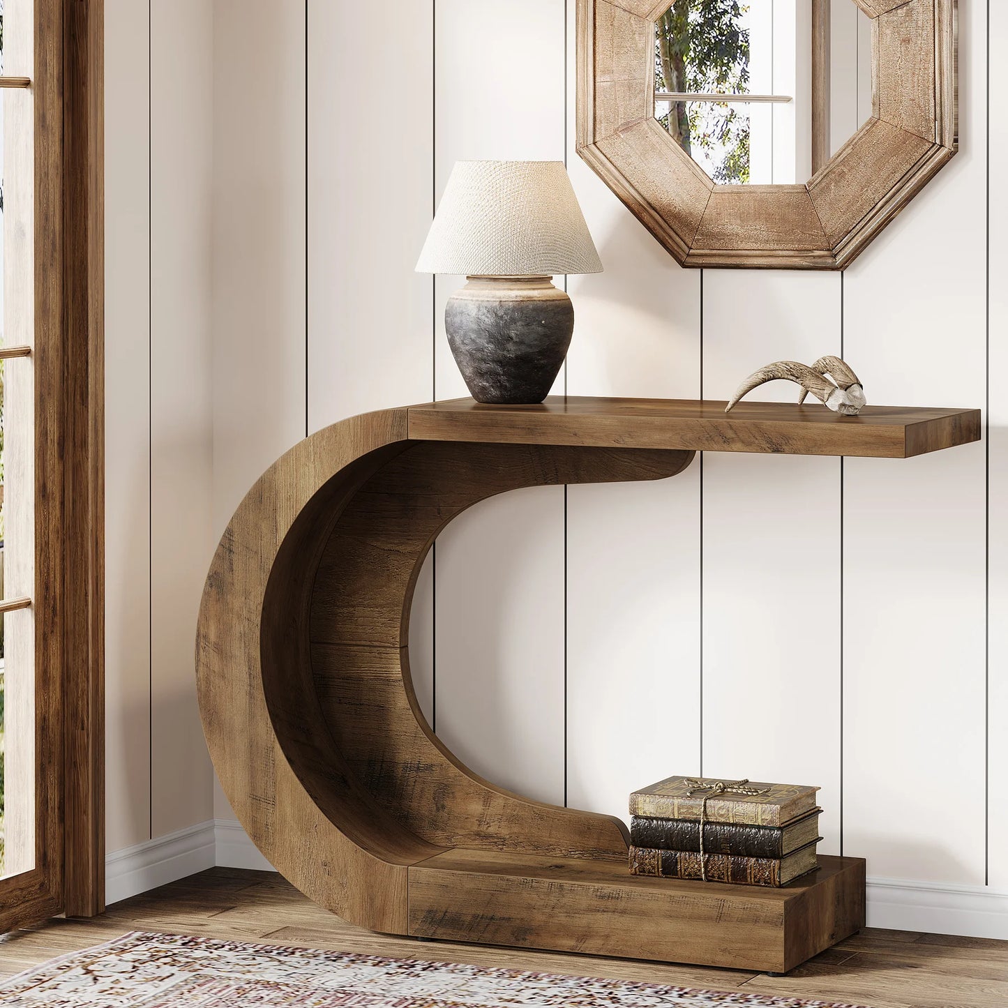 Tribesigns 43.3" Mid-Century Modern Console Table for Entryway, Wood C-Shaped Hallway Entry Accent Table for Living Room