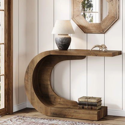 Tribesigns 43.3" Mid-Century Modern Console Table for Entryway, Wood C-Shaped Hallway Entry Accent Table for Living Room