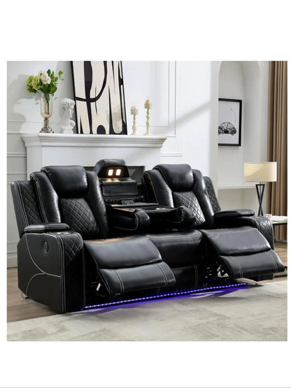 TODRANI Power Reclining Sofa 0 Gravity w/ Wireless Charger,LED Floor Lights,Reading Light, Drop-down Table USB/Type-C Port(070)