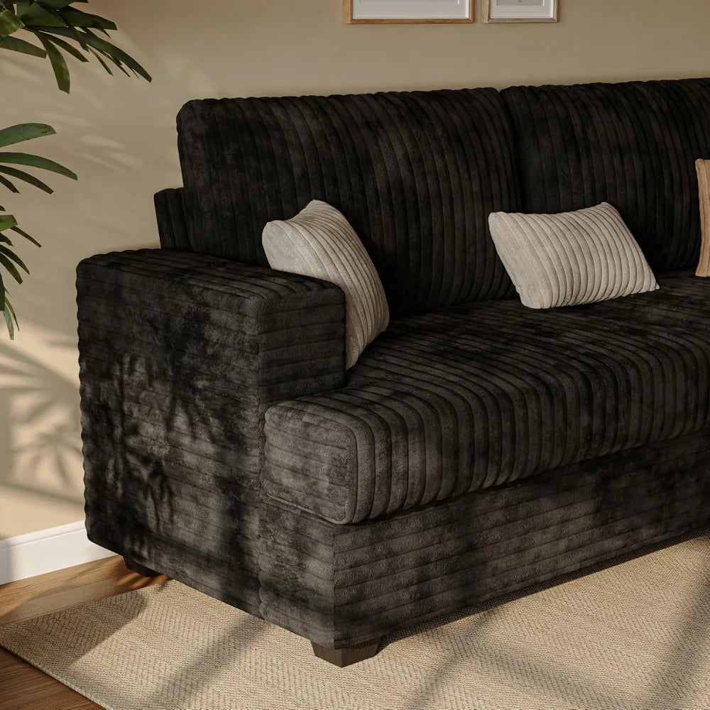 89" 2 Seater Black Couches for Living Room Sofas Modern Comfy Corduroy Couch with Deep Seats Oversized Loveseat Sofa