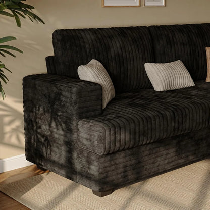 89" 2 Seater Black Couches for Living Room Sofas Modern Comfy Corduroy Couch with Deep Seats Oversized Loveseat Sofa