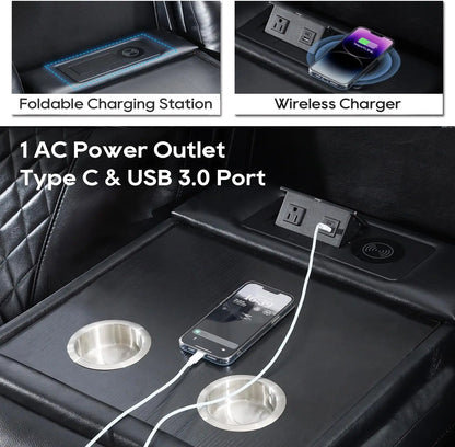 TODRANI Power Reclining Sofa 0 Gravity w/ Wireless Charger,LED Floor Lights,Reading Light, Drop-down Table USB/Type-C Port(070)